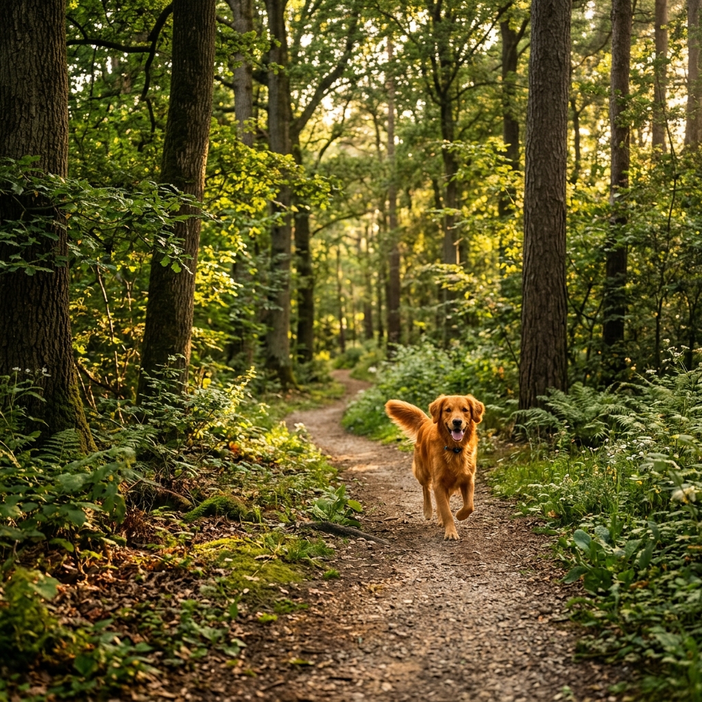 Balade en forêt avec un chien (paysage)